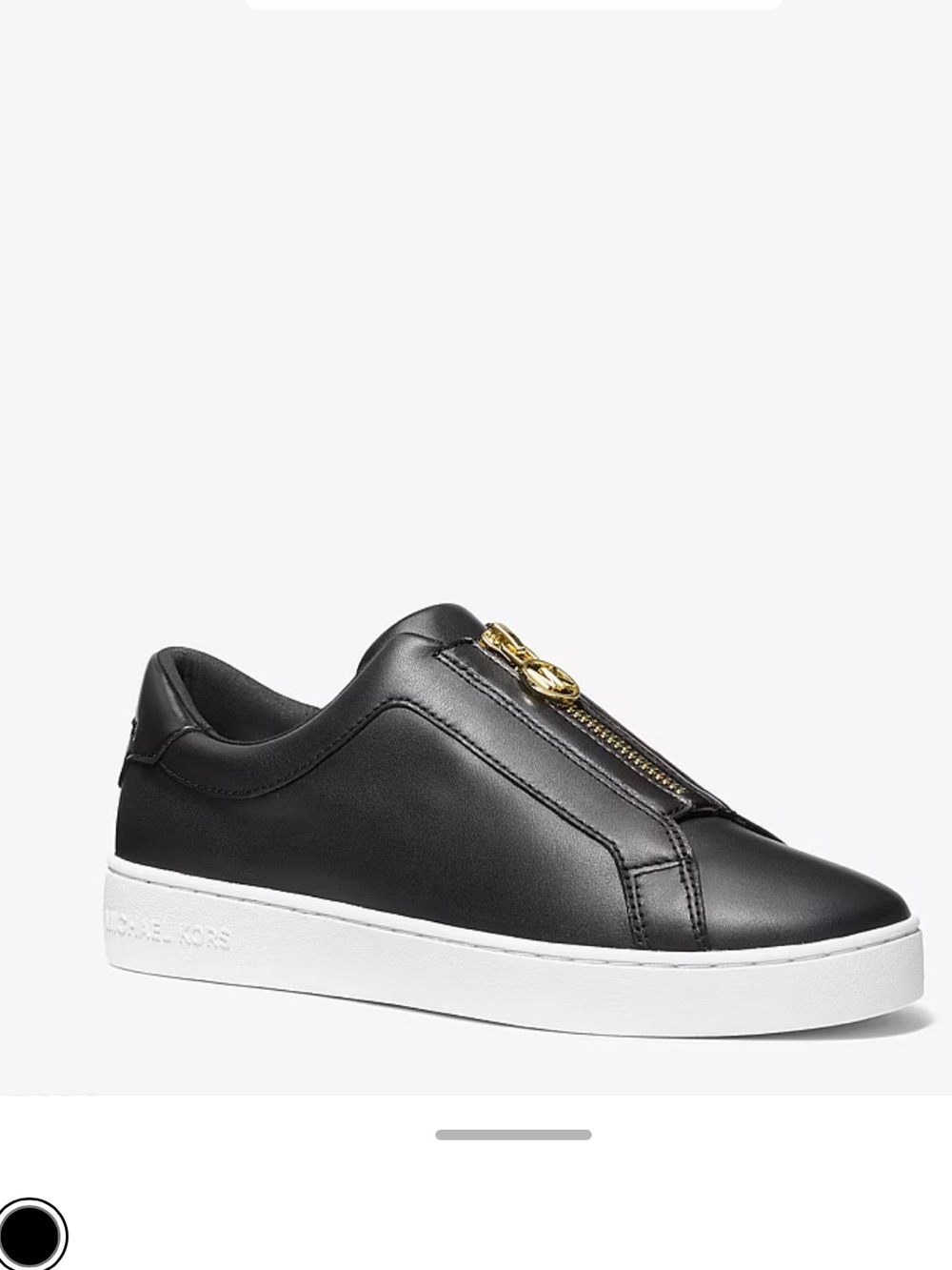 MICHAEL Michael Kors Black Leather Zip-Front Sneaker with Gold Accent